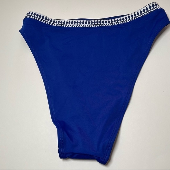 LEMLEM Lena High Leg Bikini Bottom M Diamond Jacquard Blue and White  $125 - Picture 9 of 10